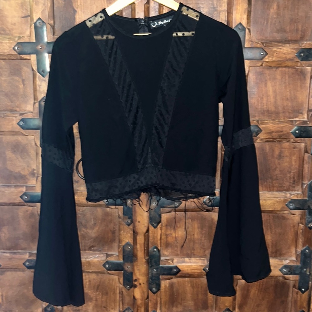 For Love  and Lemons black cut off bottom flared sleeve blouse